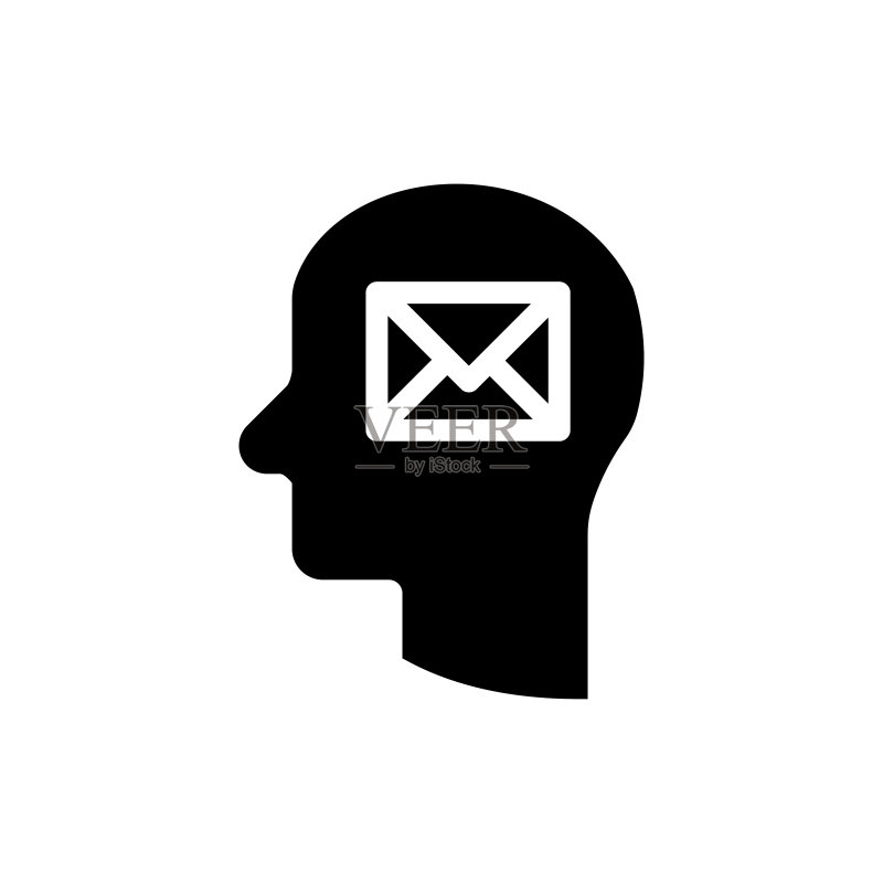 用户发送邮件扁平图标符号:用于Web和App的发送消息符号,带信封符号的个人资料用于电子邮件通信,矢量插图,白色背景图标素材