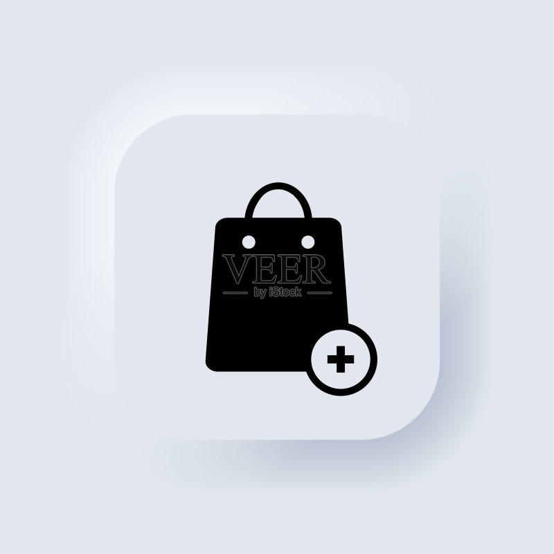 购物袋图标:在线购物,加入购物车,拟态UI UX白色用户界面网页按钮,矢量EPS 10图标素材