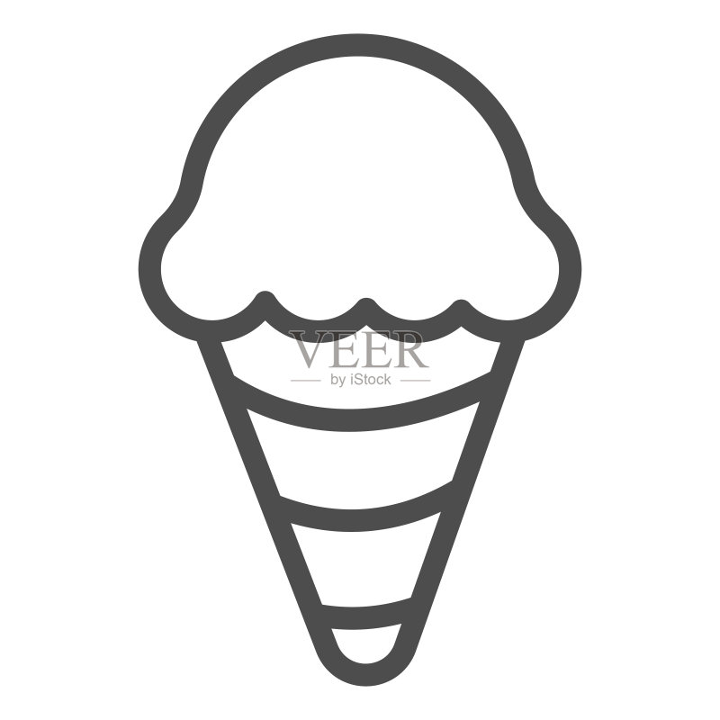 华夫饼甜筒冰淇淋线性图标:白色背景上的冰淇淋概念矢量标志图标素材