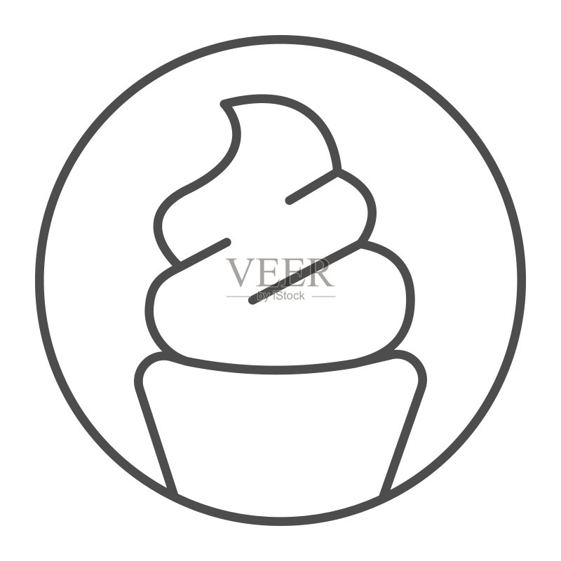 华夫饼杯圣代冰淇淋细线图标图标素材