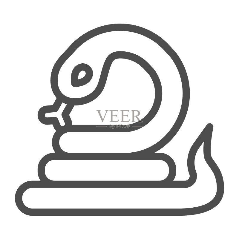 蛇线条图标:世界野生动物概念,白色背景上的蛇矢量标志,适用于移动概念和网页设计的蛇轮廓样式。矢量图形图标素材