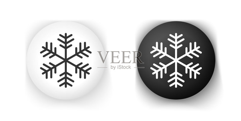 白色背景上的黑白雪花图标图标素材