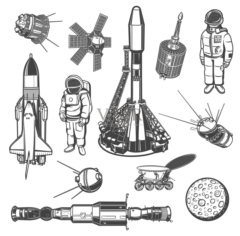 探索宇宙星系单色图标集图标素材