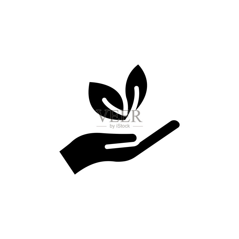 手型图标与树叶标志的简约设计图标素材
