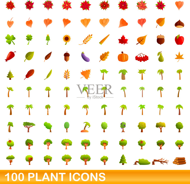 100个植物图标合集(卡通风格)图标素材