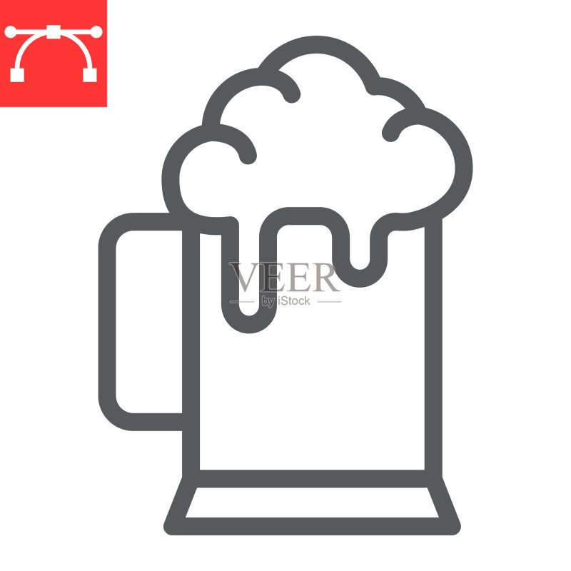 啤酒线条图标酒吧和酒精杯啤酒图标素材