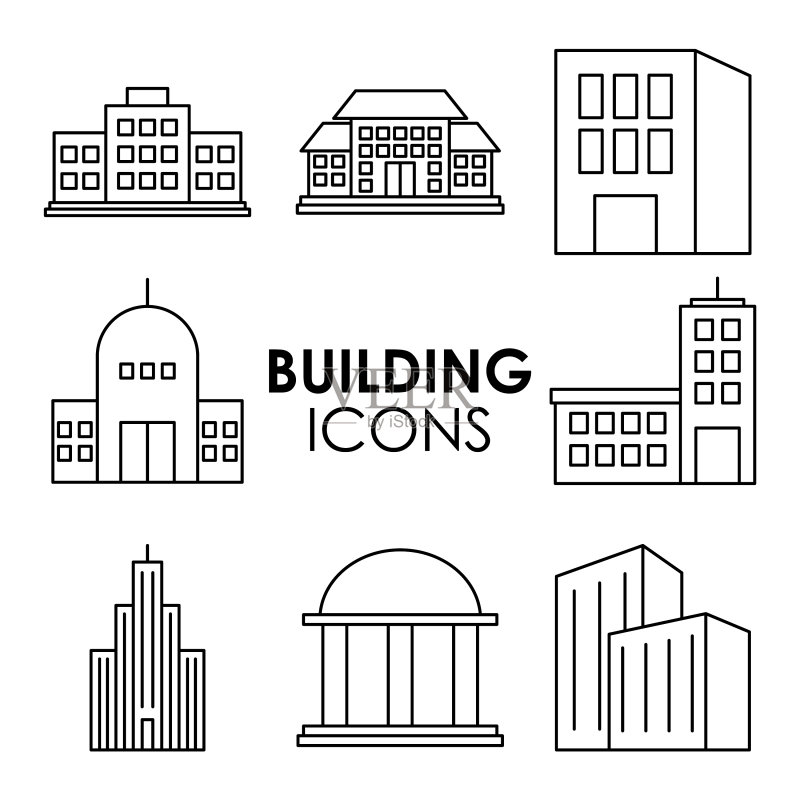 城市建筑图标线性风格合集图标素材