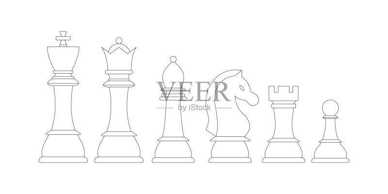 国际象棋棋子线性图标集图标素材