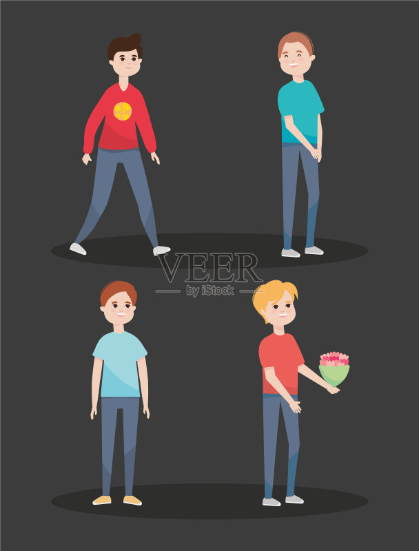 卡通年轻男人站立图标集(彩色)图标素材