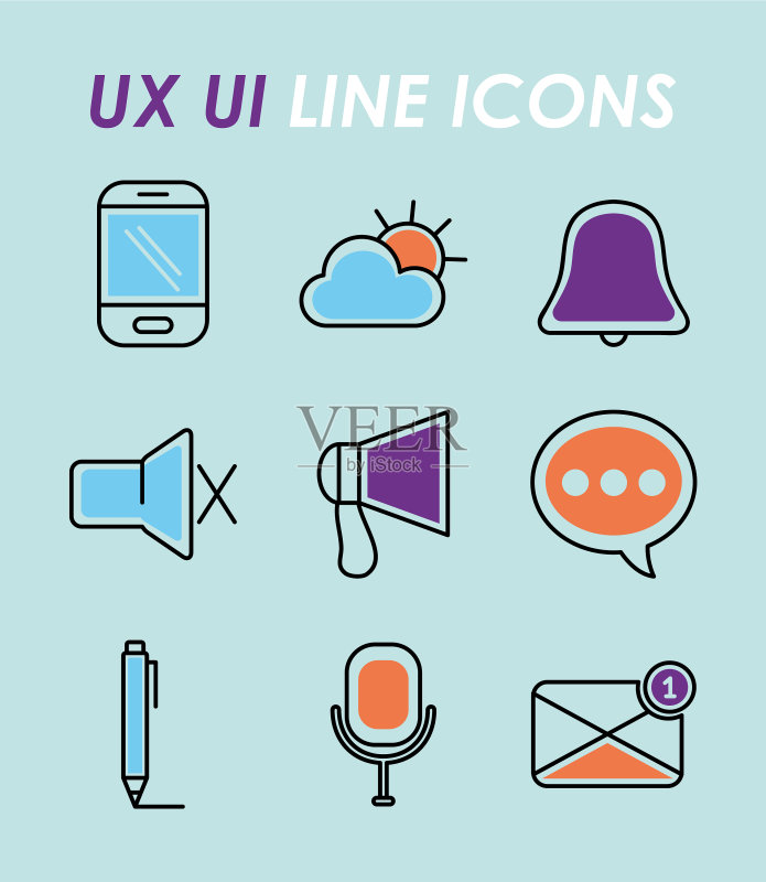 Ux UI线图标设置半线半色样式图标素材