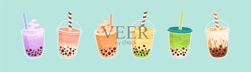 中国台湾珍珠奶茶塑料杯套装图标素材