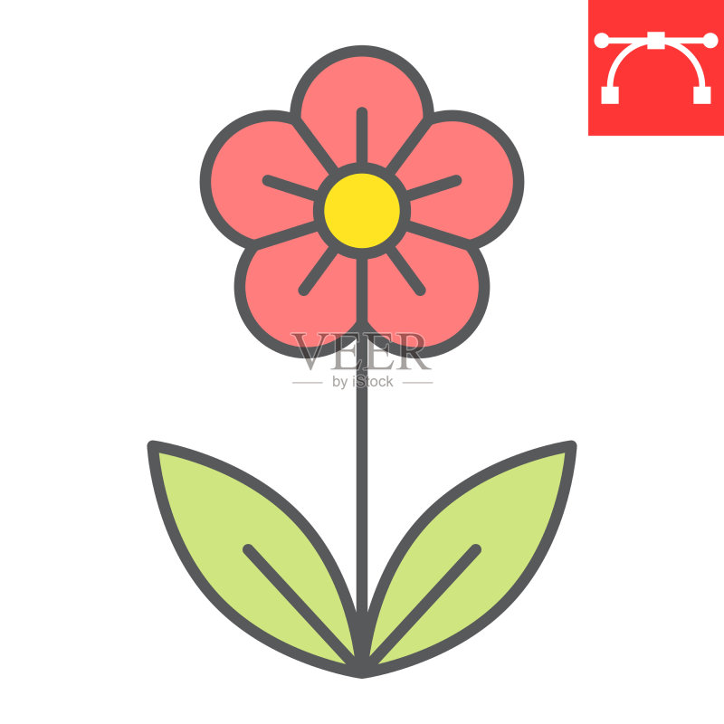 鲜花彩色线条图标:复活节与春天图标素材