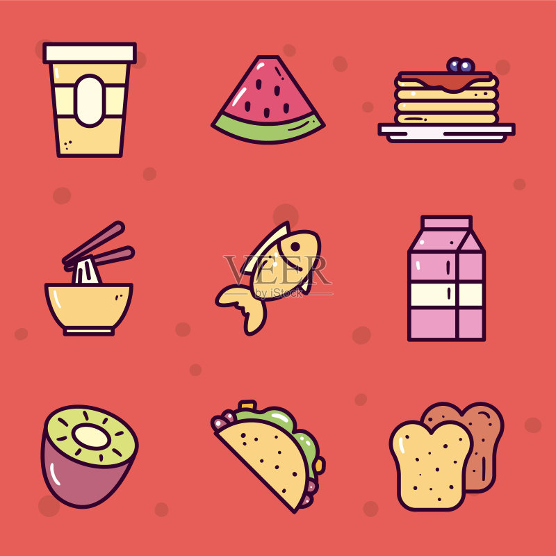 食品线性填充样式符号集设计图标素材