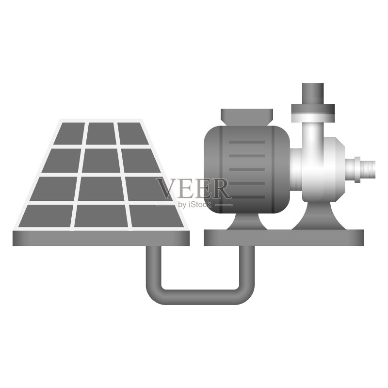 水泵站和太阳能矢量图标设计,用于控制和分配管道中的水图标素材