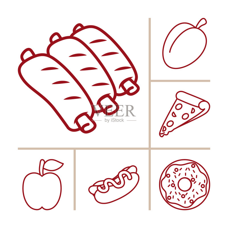 猪肋排和食物图标线条样式图标素材