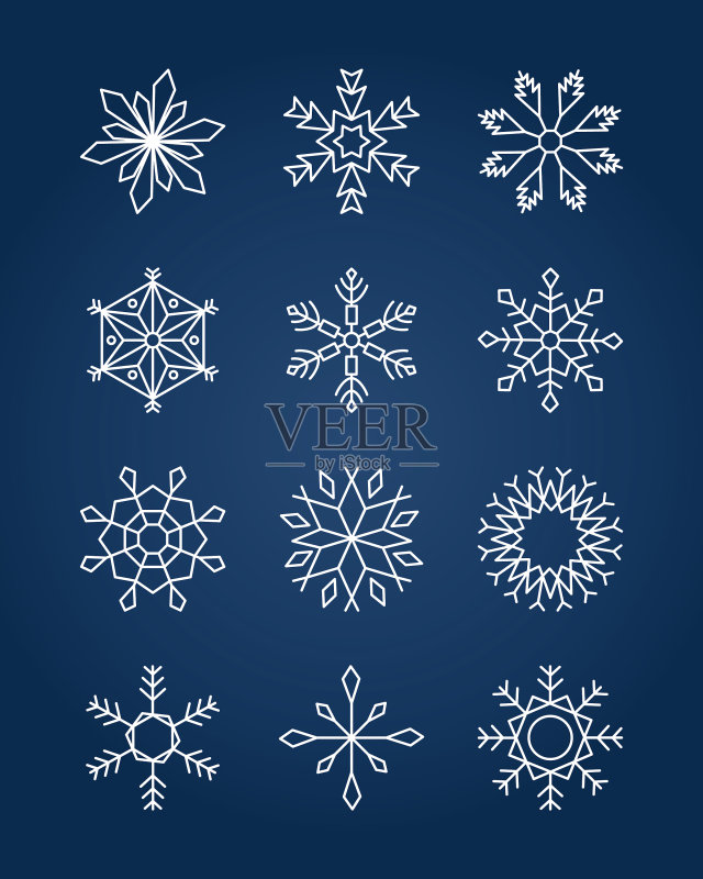 冬季雪花线性图标合集图标素材