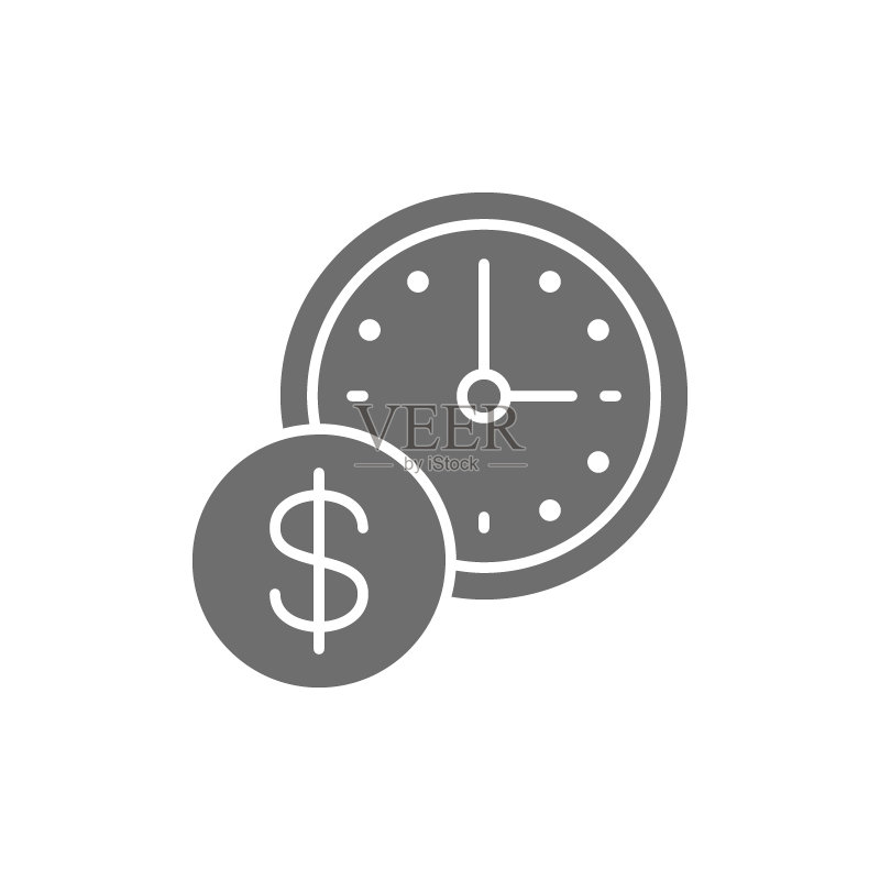 时间就是金钱,带硬币的灰色时钟图标图标素材