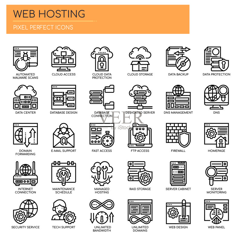Web托管细线和像素完美图标图标素材
