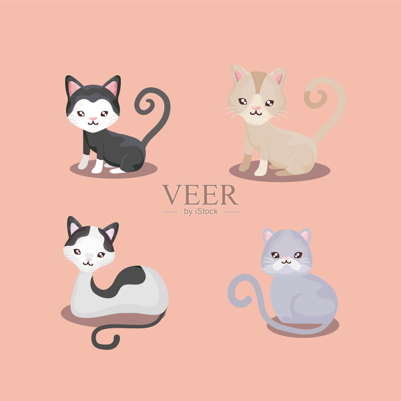 宠物图标集不同猫科动物坐姿图标素材