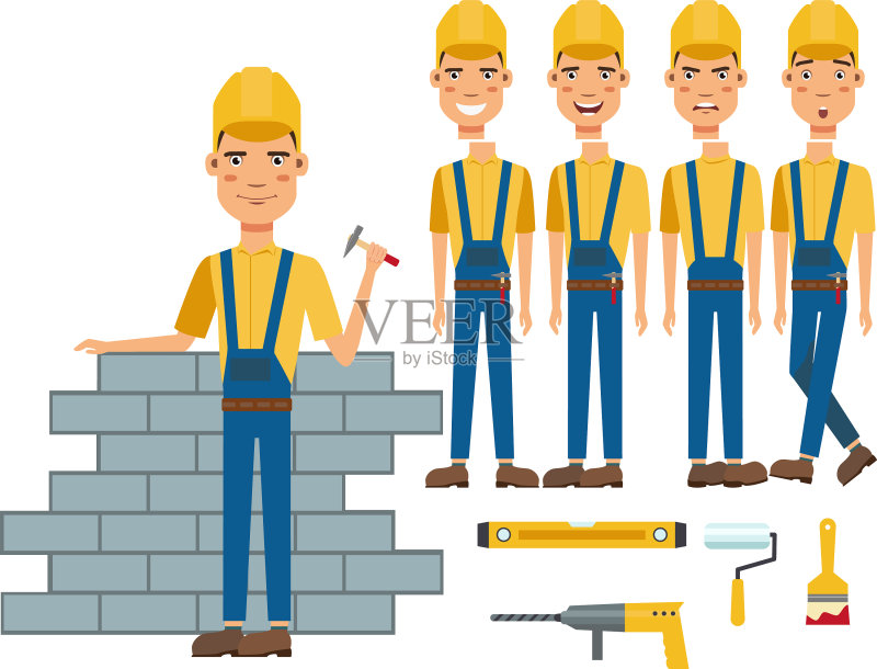 建筑工人砌墙人物素材图标素材