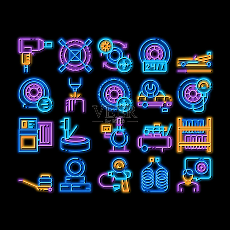 轮胎安装服务霓虹灯图标插图图标素材