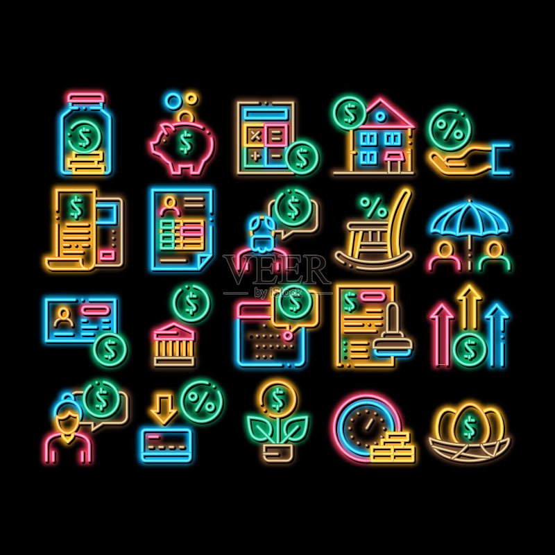 养老金退休霓虹灯图标插画图标素材