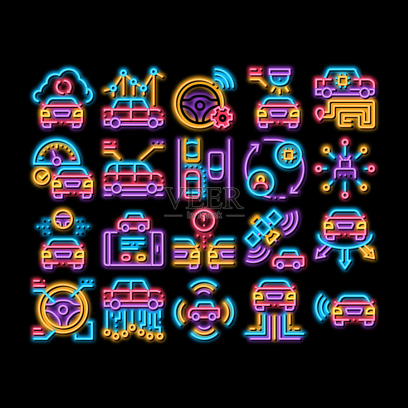 智能汽车科技霓虹灯图标插画图标素材