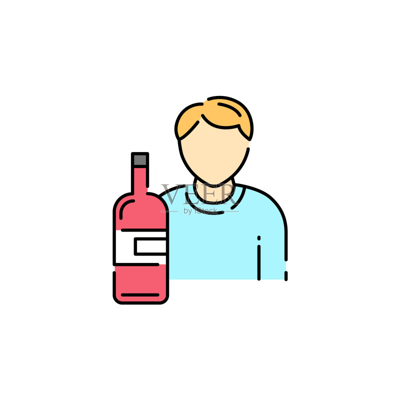 酗酒的父亲彩色线条图标,家庭问题图标素材