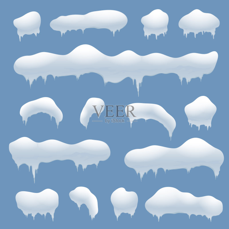 雪帽雪球和雪堆套装图标素材