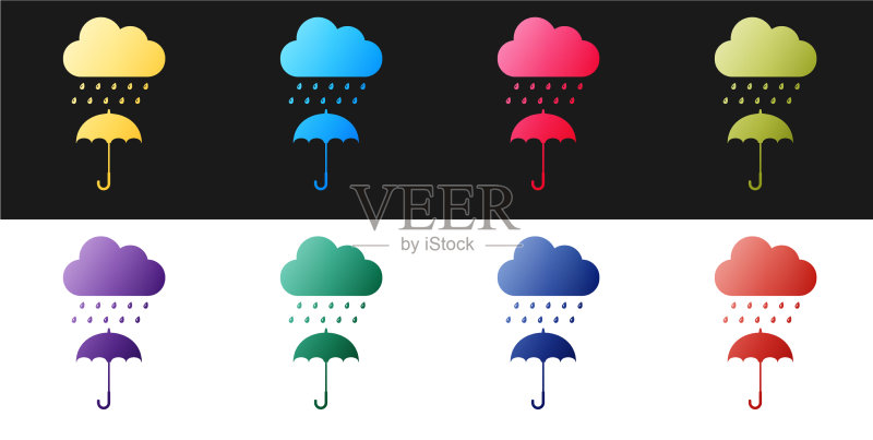 带雨的云雨滴在雨伞图标上(隔离)图标素材