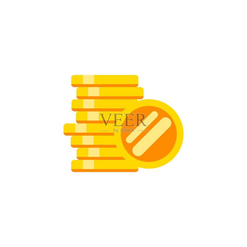 彩色堆叠的美元硬币现金线性图标。货币标志。商业概念的货币图示。适用于App、图形、信息图表、网页、元素、开发、GUI、UI、UX的时尚扁平风格。矢量EPS 10。图标素材
