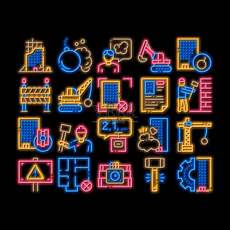 霓虹灯拆除建筑图标插画图标素材