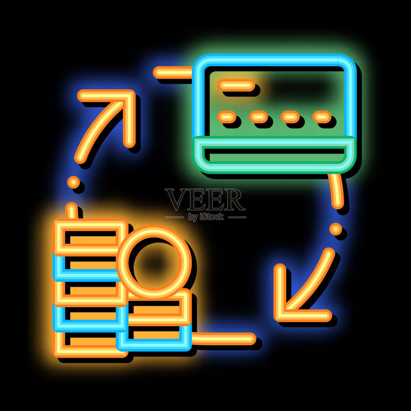 卡上的交易金额霓虹灯发光图标插图图标素材