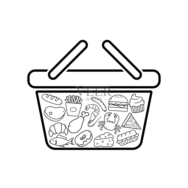 抽象购物手推车与食品图标素材
