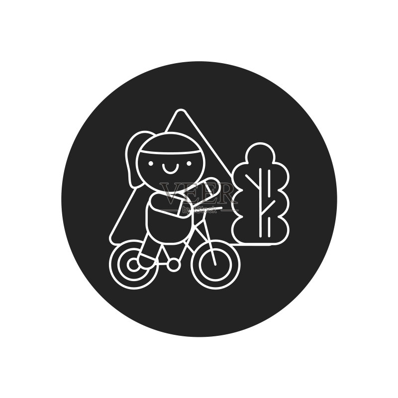 骑自行车的可爱女孩黑色图标图标素材