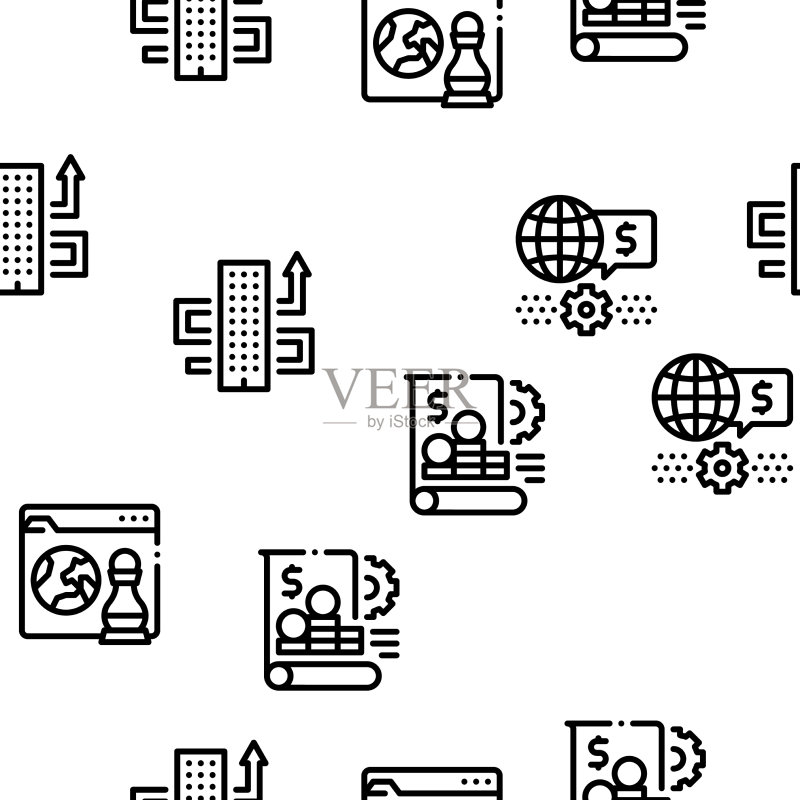 全球商业金融策略无缝图案图标素材