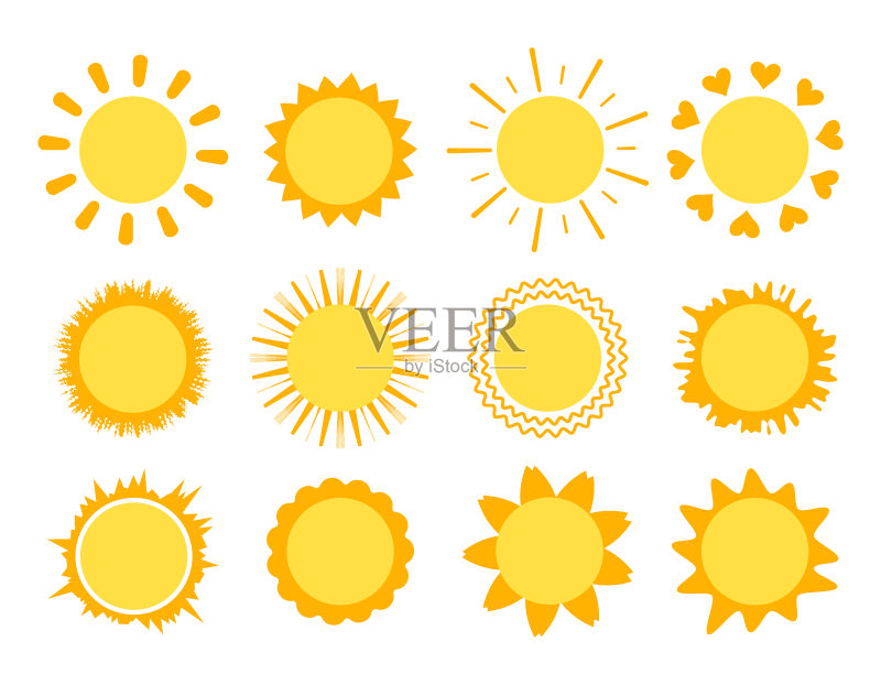 具有不同形状光线的太阳图标集图标素材