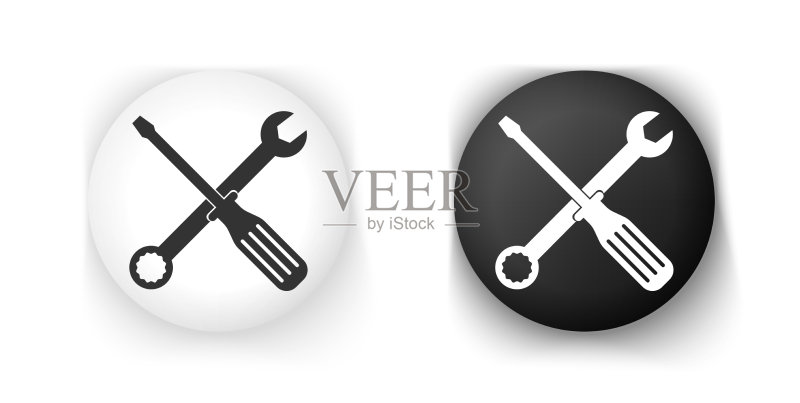 扳手和螺丝刀工具黑白图标图标素材