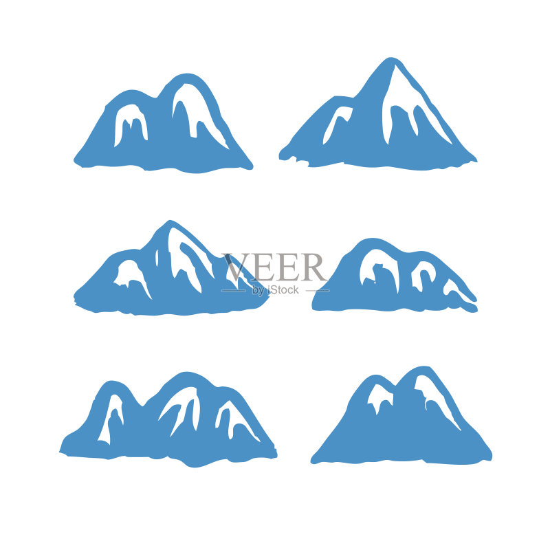 手绘彩绘山脉滑雪胜地图标素材