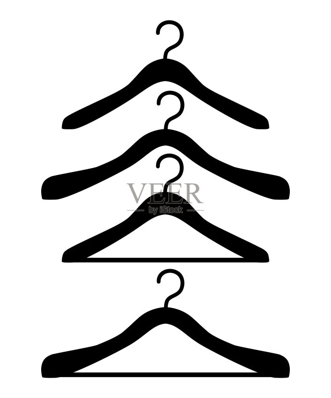 黑色轮廓木制衣架套装图标素材