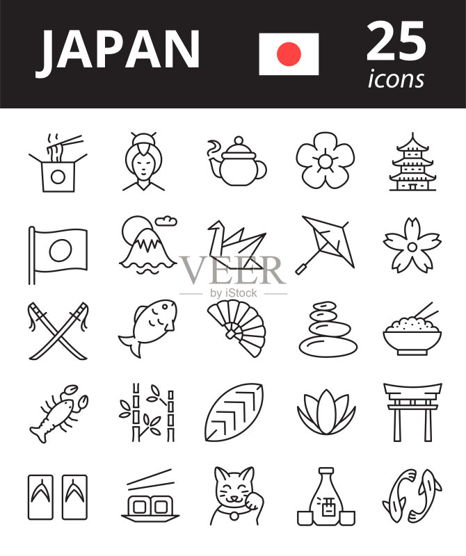 日本相关图标集:简约轮廓Web矢量图图标素材