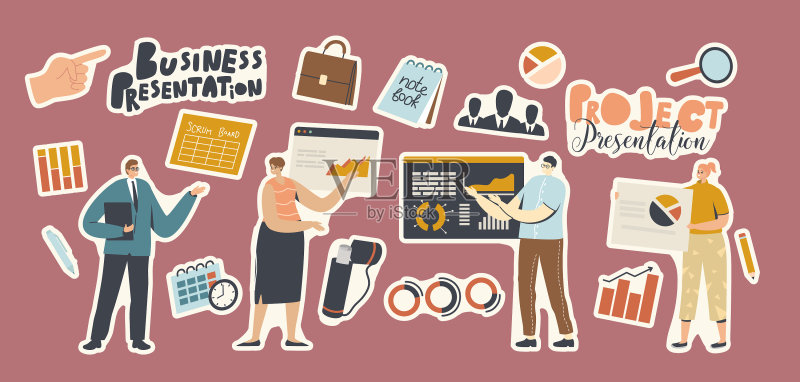 商务项目演示贴纸套装图标素材