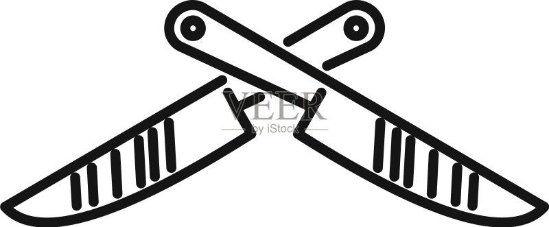 厨房交叉刀具轮廓图标图标素材