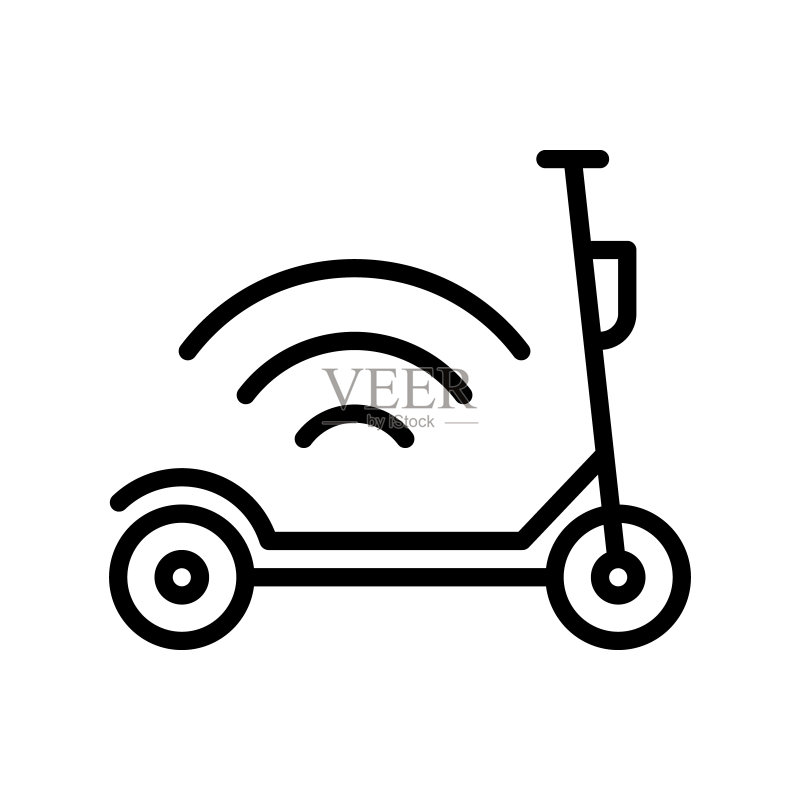 滑板车和电动滑板车扁平图标:租赁、APP、环保交通矢量图,商店标志图标素材