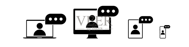 在线培训矢量图标:在线学校、视频会议、网络研讨会、视频通话学习、计算机远程教育、笔记本电脑课程媒体图标素材