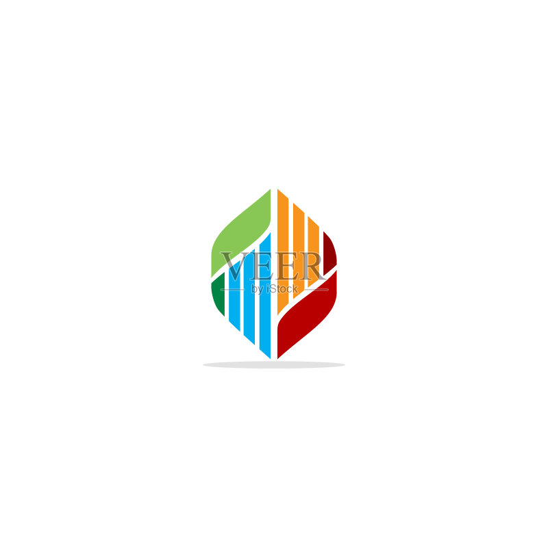 抽象树叶线条彩色Logo图标素材
