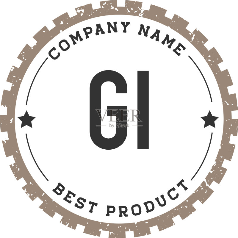 字母GI齿轮复古logo概念图标素材