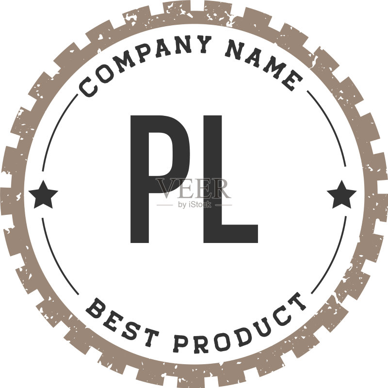PL字母齿轮复古logo概念图标素材