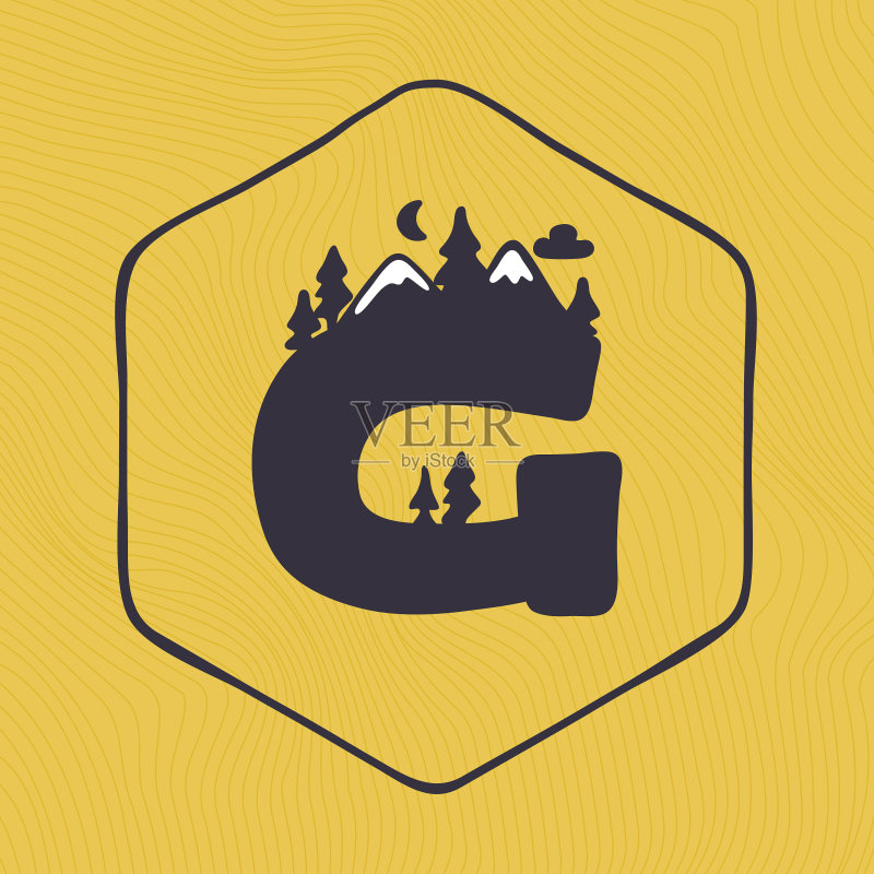 G字母logo设计,山峰树木元素图标素材
