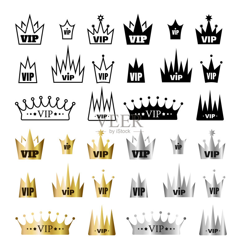 带皇冠的VIP图标高级logo套装图标素材